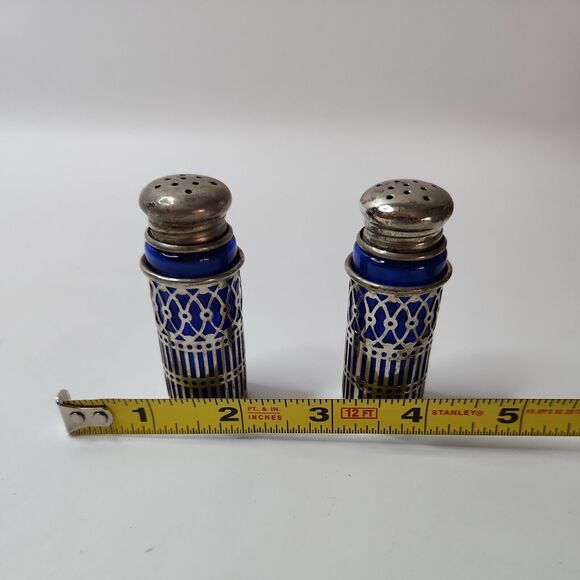 Vintage Cobalt Blue Salt & Pepper Shakers, Silver Plate Filigree Leonard,  Japan - Picture 5 of 6
